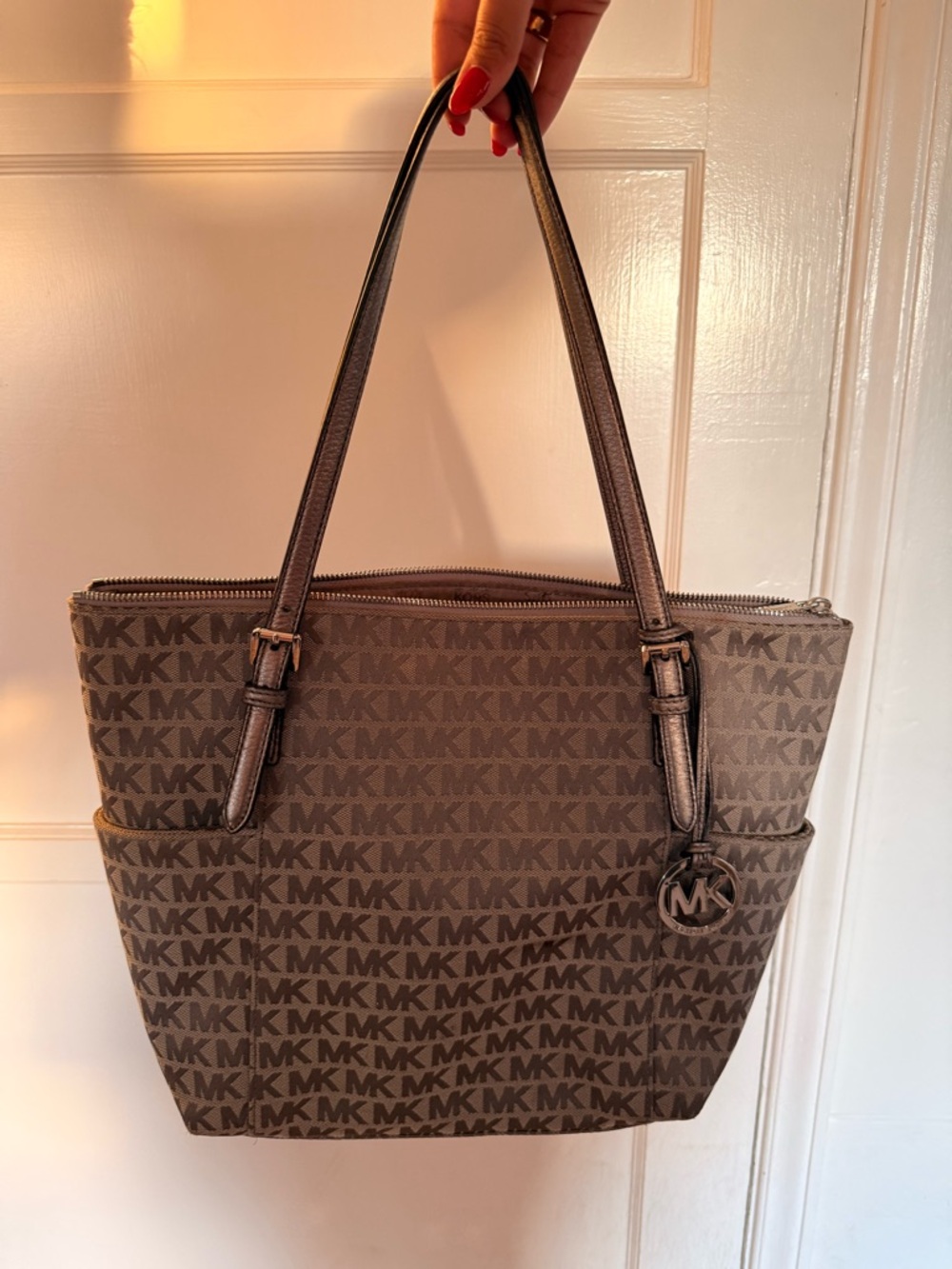 Michael Kors Brown Logo MK Tote with MK Charm